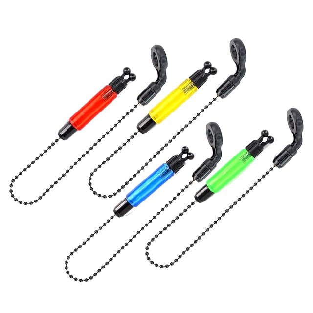 Quattro swinger da pesca alla carpa Hirisi Tackle in rosso, blu, giallo e verde