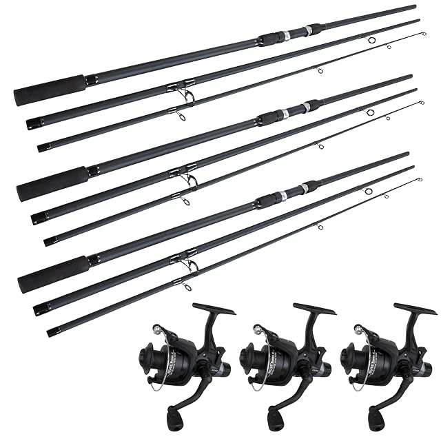 Set d’avvio alla carpa Angel Domäne con tre canne Black Phantom II e mulinelli Helius Runner III