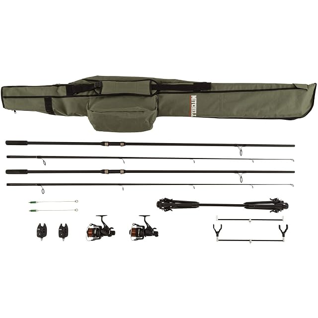 Set da carpa Mitchell GT Pro con due canne, due mulinelli, segnalatori e rod pod
