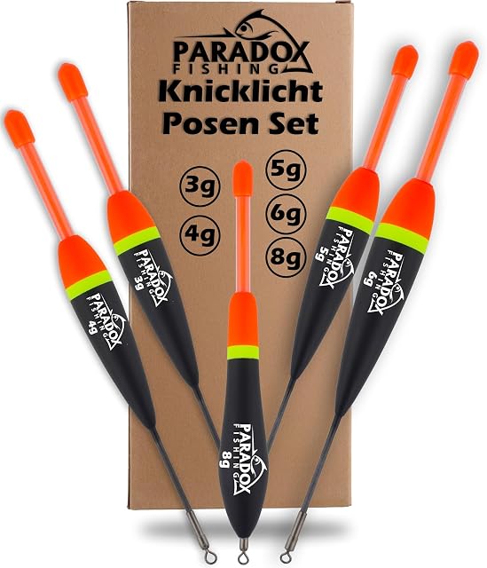Set di cinque galleggianti a bastoncino luminoso Paradox Fishing, 3 a 8 g