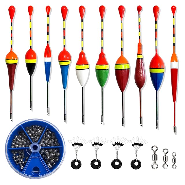 Set di galleggianti Pejoye con 205 piombi spaccati, stopper e girelle