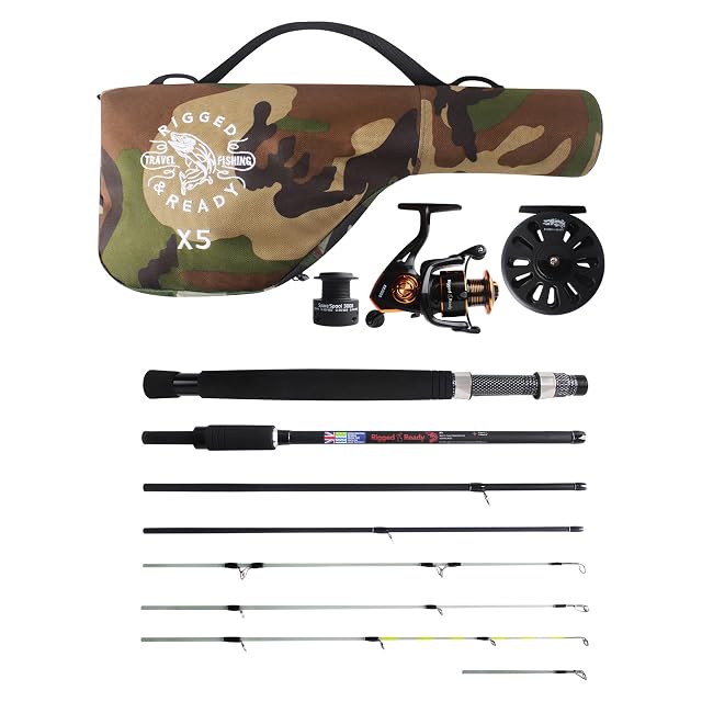 Kit da pesca da viaggio Rigged & Ready X5 con pezzi di canna intercambiabili