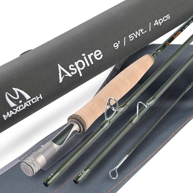 Canna da mosca MAXIMUMCATCH Aspire in quattro pezzi con manico in sughero e portamulinello anodizzato