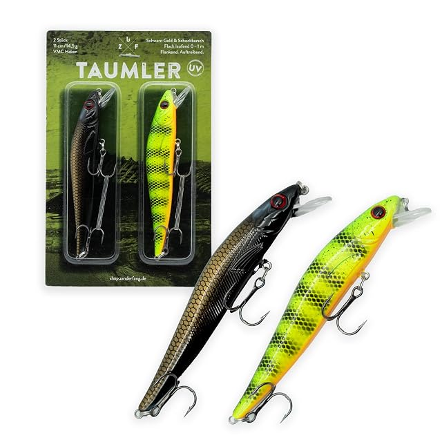Crankbait da lucioperca Zanderfang TAUMLER nero e oro, 11 cm