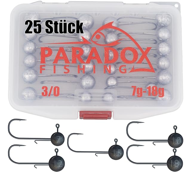 Set di 25 testine piombate 3/0 Paradox Fishing in cinque pesi