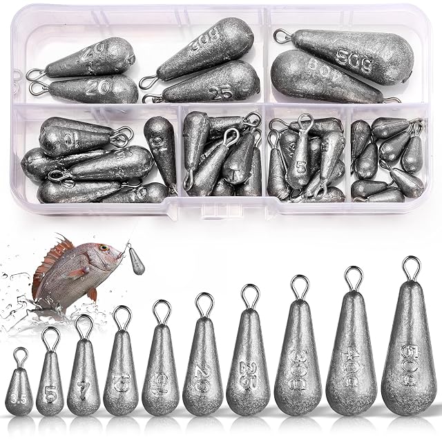 Set di 40 piombi da pesca a forma di pera Annyswit in dieci misure