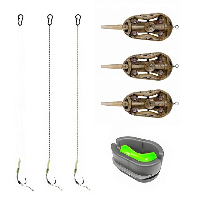 Set di tre method feeder INNAL con pesi marcati e ami