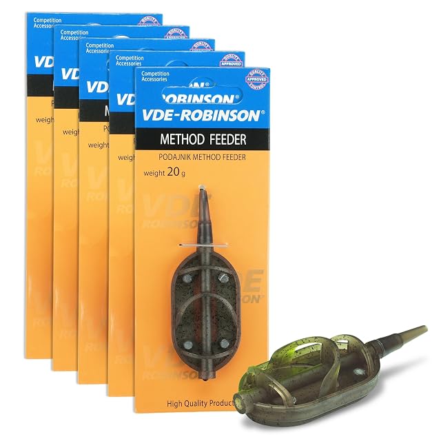 Confezione di ricarica di method feeder Robinson, cinque feeder inline da 20 g