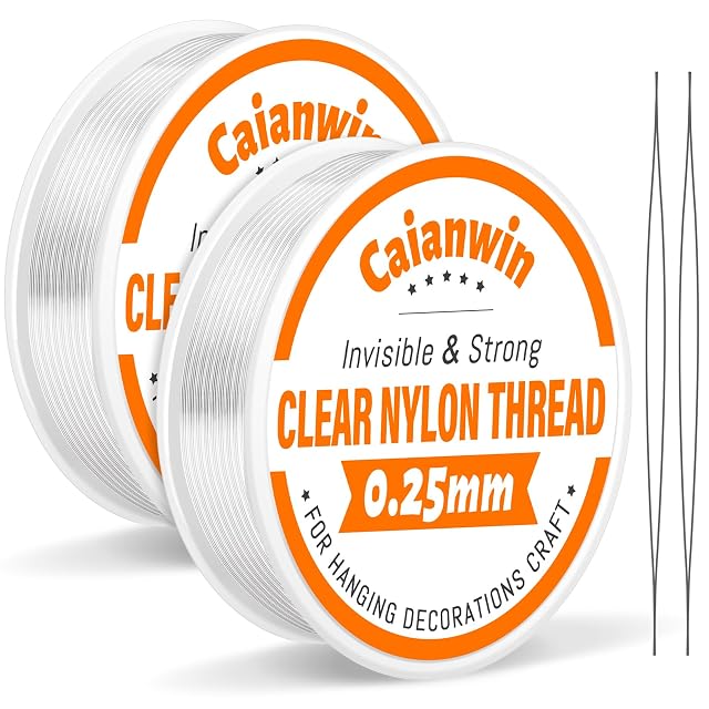 Caianwin due bobine di filo di nylon trasparente da 0,25 mm con aghi per perline