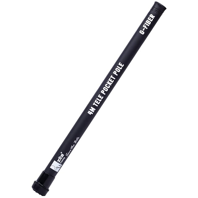 Canna fissa Zite Fishing Pocket Pole chiusa a 45 cm accanto alla sua lunghezza aperta