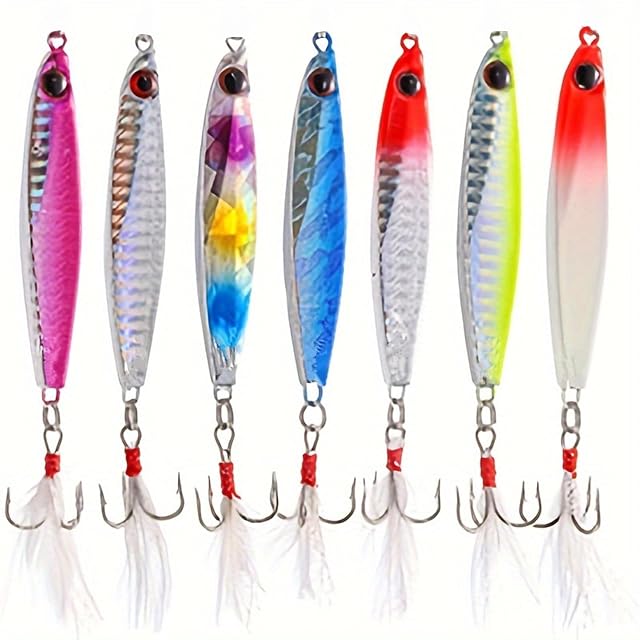WUWYOUWL sette jig di metallo da 30 g con vestizione a piume
