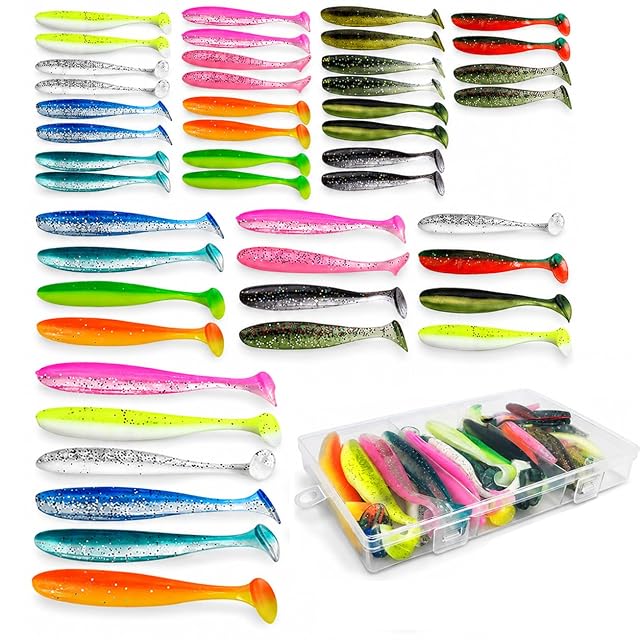 Set di 46 shad morbidi Lechengjia in tre misure con scatola di custodia