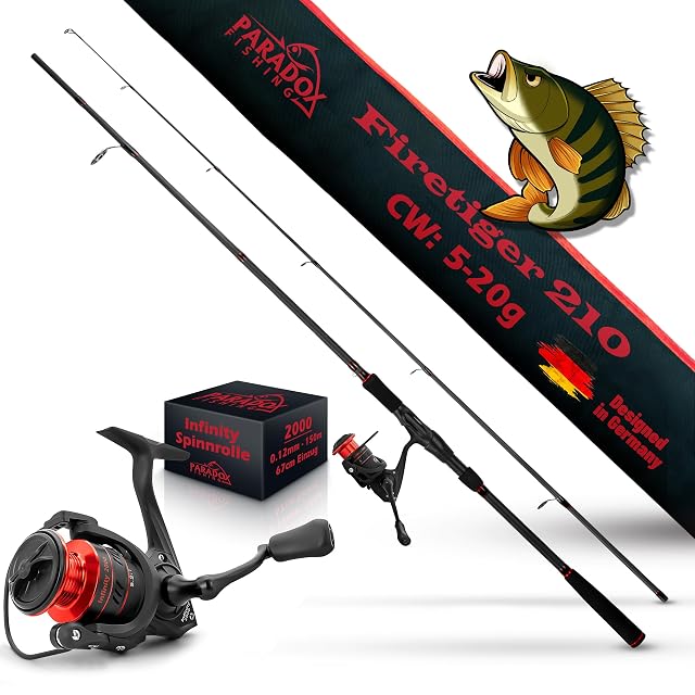 Canna da spinning Paradox Fishing Firetiger col suo mulinello Infinity 2000 abbinato