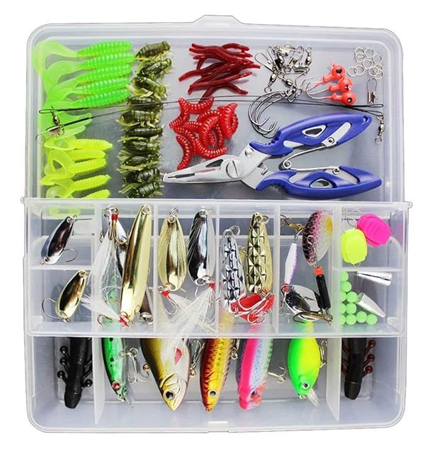 Scatola mista Vicloon da 120 artificiali e accessori da pesca