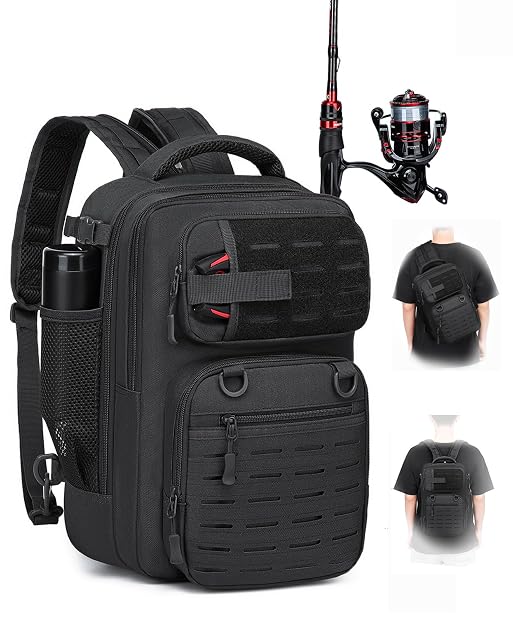 Zaino da pesca BlesMaller da 25 litri con portacanna e MOLLE