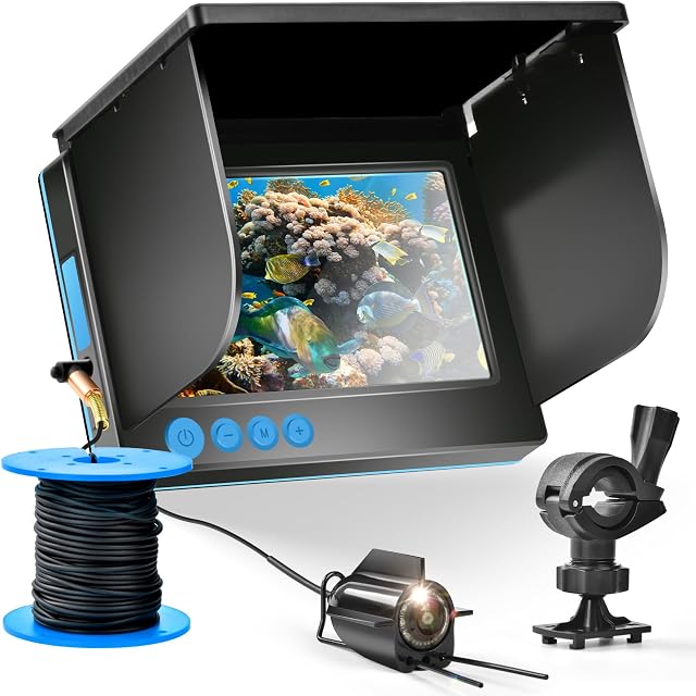 Telecamera da pesca subacquea YYYuYong IPS da 5 pollici con supporto per canna