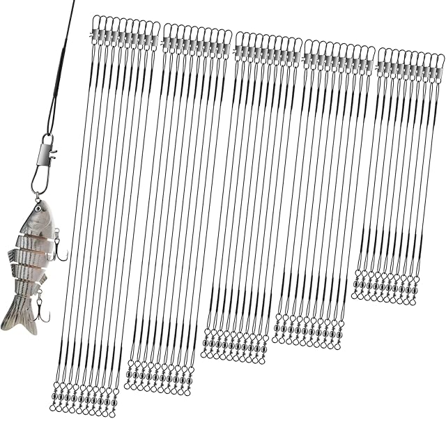 Realure set di 50 terminali in acciaio inox per luccio con girelle e moschettoni