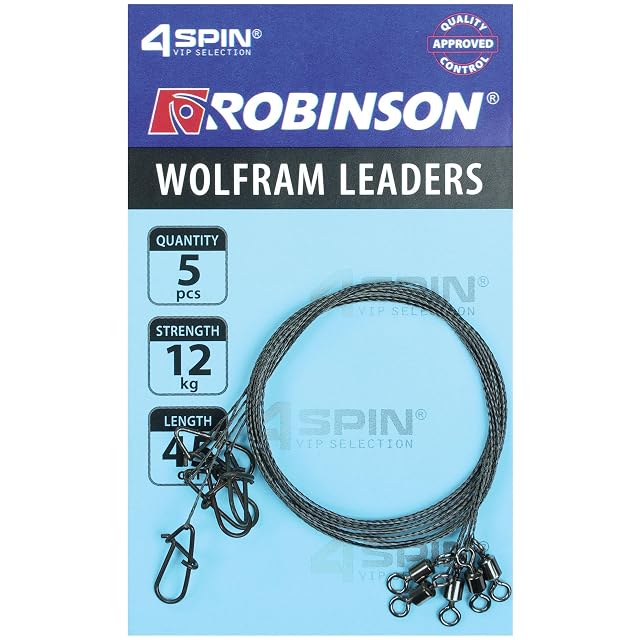 Terminale in tungsteno Robinson per luccio e lucioperca, 45 cm, set da cinque